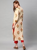 Anni Designer Women'S Cotton Blend Traditional Straight Printed Kurta And Pant Set (Amd 21-Cream_S_Cream_Small),Cream,S,Cotton Blend,Regular,Pants, Kurta