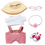 17cm Doll Designer Clothes, Premium Doll Outfit Set Accessories with Tshirt, Pink Overall, Pink Camera, Glasses, Shoes, Yellow B