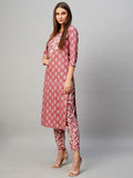 Gosriki Women'S Cotton Blend Straight Printed Kurta With Pant (Gabri Pink-Gs_Xl_Pink_X-Large),Pink,,B0CM9LYW42