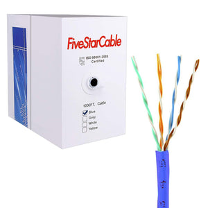 FiveStarCable Cat5e 1000 Ft. Cable 24AWG 4 Twisted Pair UTP Unshielded Network Ethernet Router LAN Bulk Cable Pull Box - Blue Co