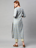 Anni Designer Women'S Cotton Blend Traditional Straight Printed Kurta And Pant Set (Mikaa Grey_Xxl_Grey_Xx-Large),Grey,2XL,Cotton Blend,Regular,Pants, Kurta