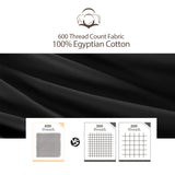100% Egyptian Cotton Fitted Sheet Twin Size Black, 600 Thread Count, 8-16 Deep Pocket Sheet, Soft & Elastic Sateen Weave Botto