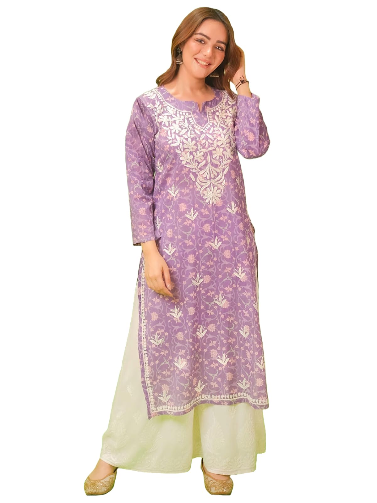 Anni Designer Women'S Rayon Blend Straight Chikankari Embroidered Kurta (Nakusha Purple_Xl_Purple_X-Large),Purple,XL