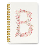 QROZIAR Cute Pink Floral Letter Initial B Lined Spiral Notebook Journal