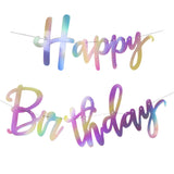Tatuo Iridescent Happy Birthday Banner Sign Shiny Happy Birthday Banner Changeable Garland Bunting Decoration, Iridescent Party 