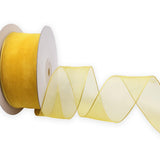 XMRIBBON Yellow Sheer Organza Ribbon Wired Edge 1-1/2 Inch X 25 Yards for Spring Floral & Craft Decoration