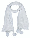 Women And Girls Fancy Scarf Stole Shawl Scarves Hijab Dupatta Wrap Pompom Scarf Stole Puffy Scarf Stole (White)