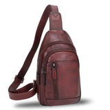Genuine Leather Sling Bag For Chest Shoulder Crossbody Casual Daypack Vintage Handmade Hiking Backpack (Coffee)