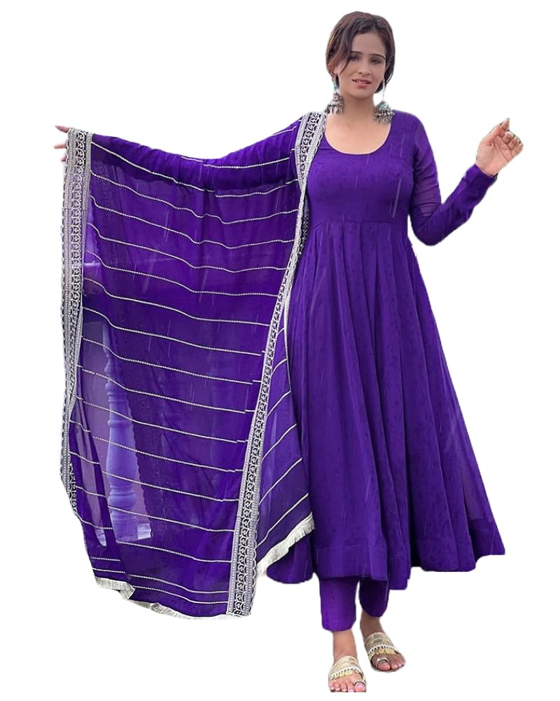 Anni Designer Women'S Rayon Blend Solid Anarkali Kurta With Pant & Dupatta (Pancham Begani_L_Begani_Large),Begani,L