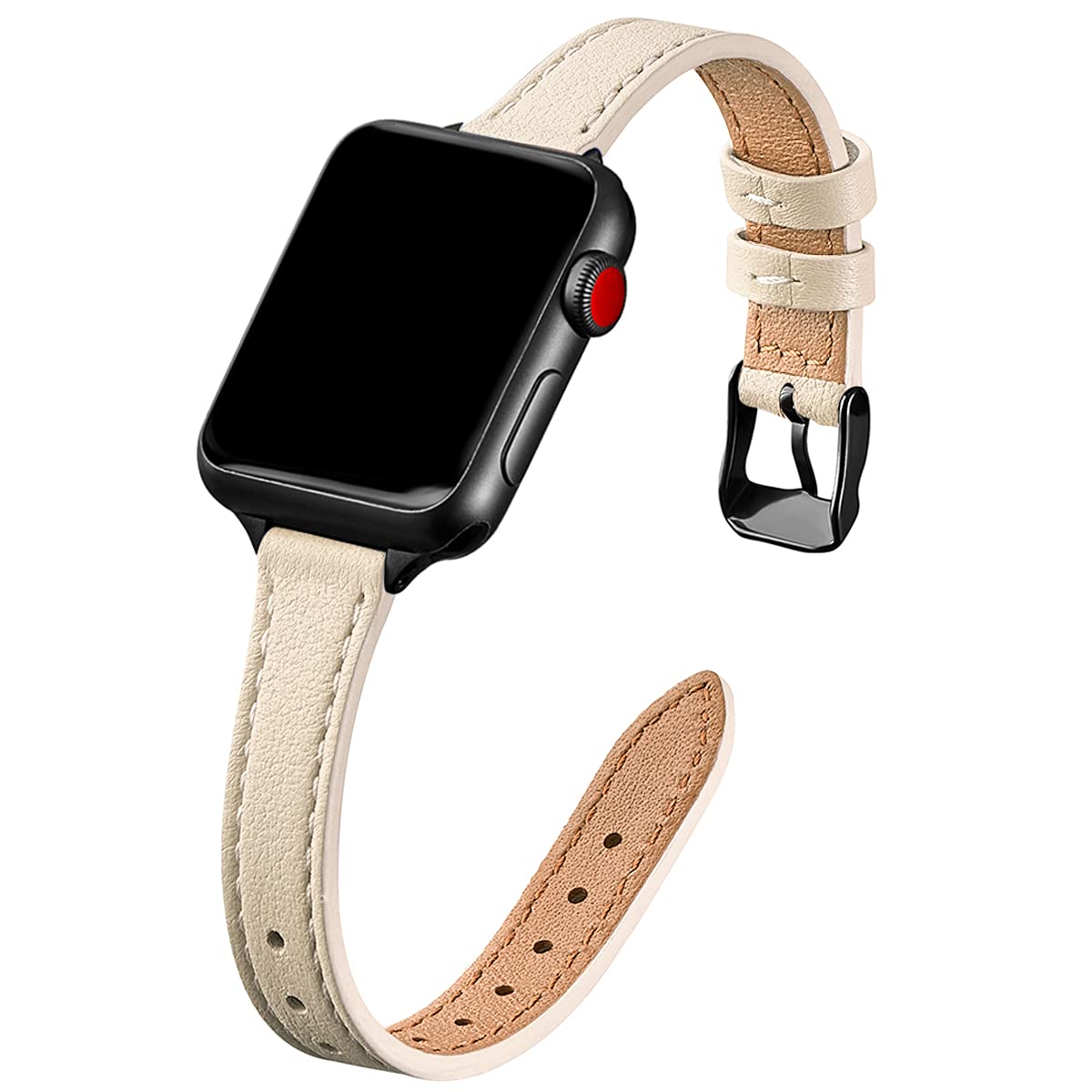 STIROLL Slim Leather Bands Compatible with Apple Watch Band 38mm 40mm 41mm 42mm(Series 10), Top Grain Leather Watch Thin Wristba