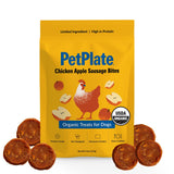 PetPlate Chicken Apple Sausage Bites, Human Grade Dog Treats, All Life Stages, Grain-Free, Organic and Real Ingredients, High Pr