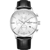 Tornado Men'S Japan Quartz Movement Watch, Chronograph Display And Leather Strap - T6102-Slbw, Black, Strap