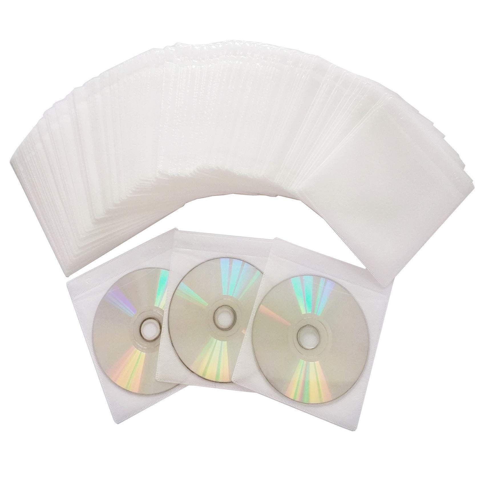 100 Pack Premium CD DVD Sleeves,Thick Non-Woven Material Double-Sided Refill Plastic Sleeve for CD and DVD Storage Binders Disc 