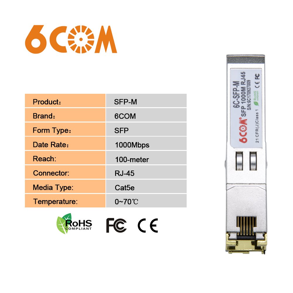10Pack 1.25G SFP-T Transceiver, 1000Base-T Gigabit SFP Copper RJ45 Module for Ubiquiti UF-RJ45-1G, Mikrotik, D-Link, Supermicro,