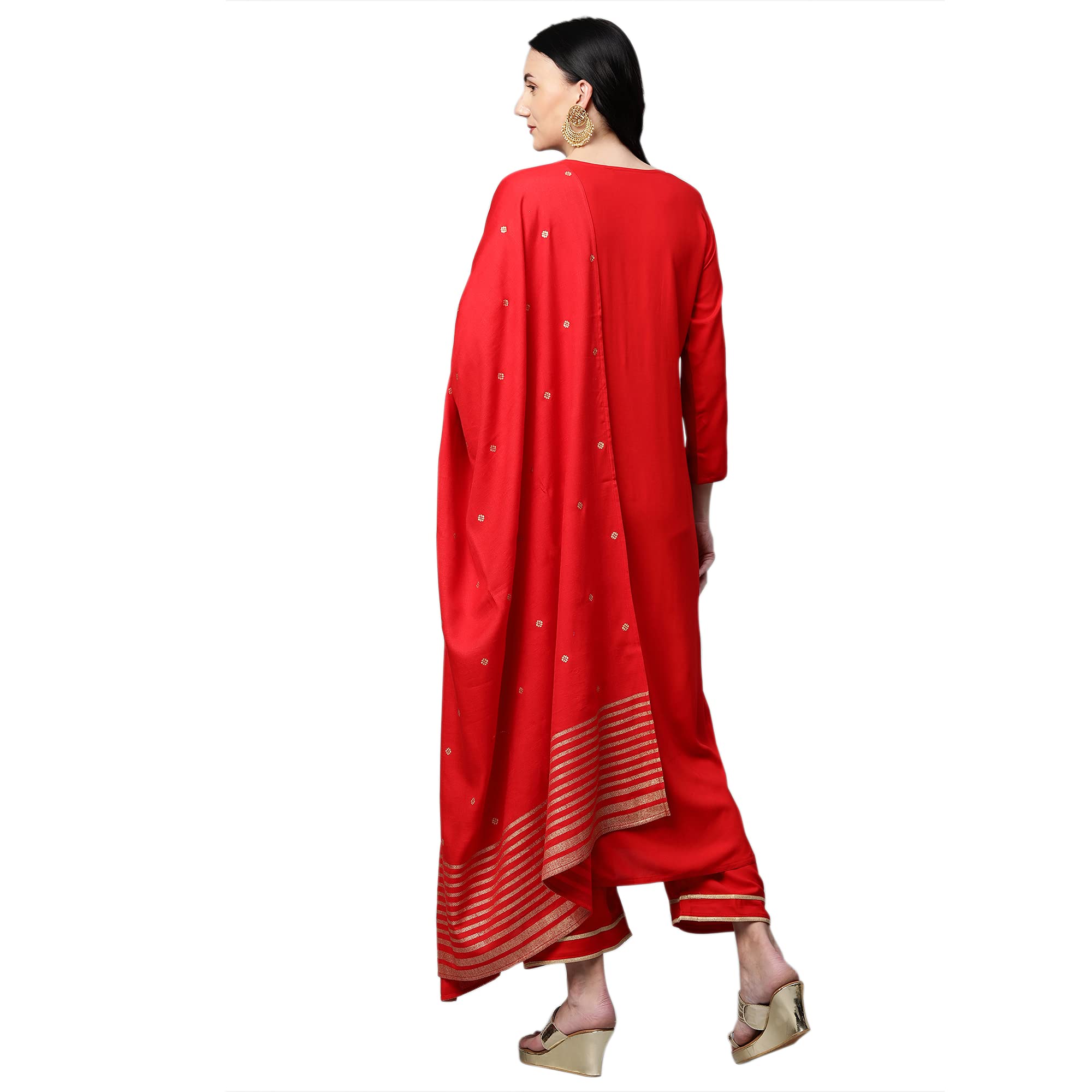 Anni Designer Women'S Ruby Cotton Straight Kurta With Palazzo & Dupatta (Game Red_S_Red_Small),Red,S,Ruby Cotton,Straight,Kurta, Pants, Scarf