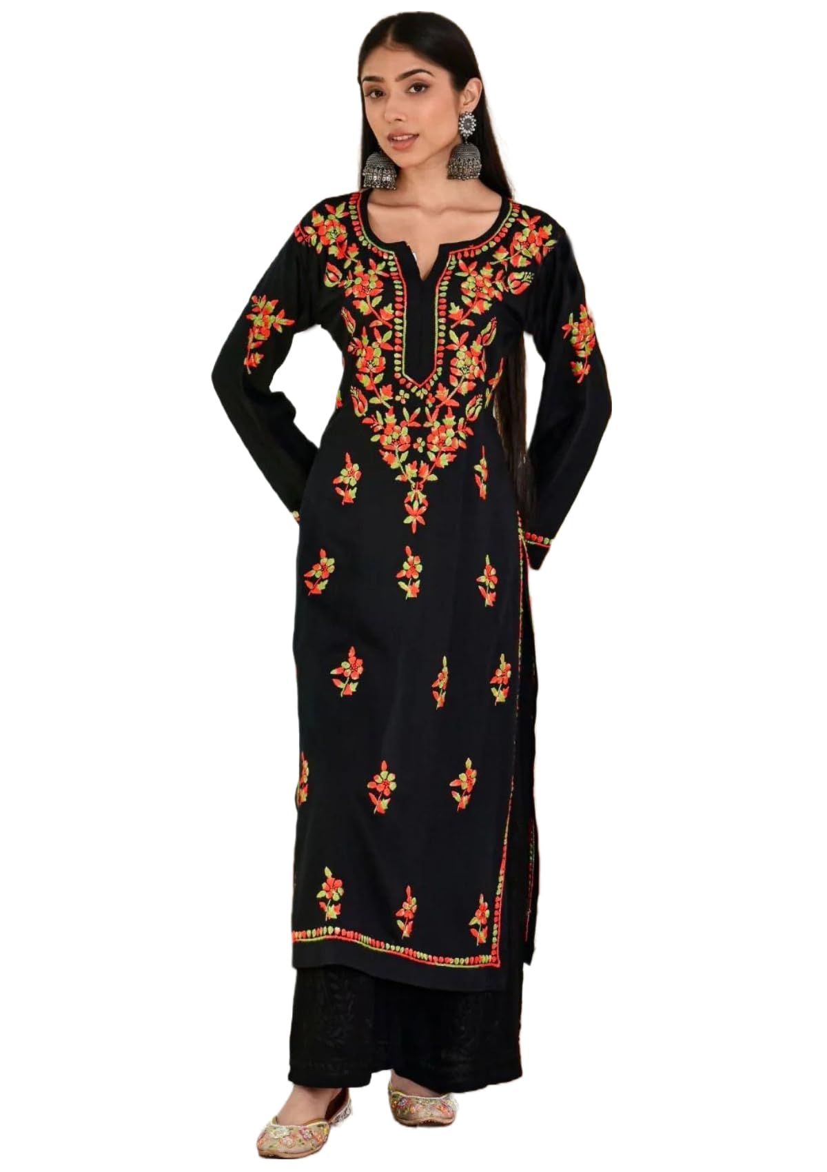 Anni Designer Women'S Cotton Blend Embroidered Straight Kurta (Judge Black_S_Black_Small),Black,S