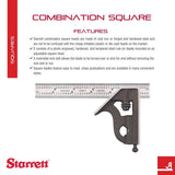 Starrett Steel Combination Square With Square Head - 6 Blade Length, Cast Iron Heads, Hardened Steel, Reversible Lock Bolt, Sc