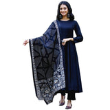 Anni Designer Women'S Rayon Blend Solid Anarkali Kurta With Pant & Dupatta (Friday Blue_Xl_Blue_X-Large),Blue,XL