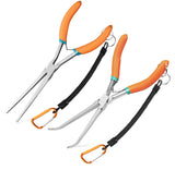 LEONTOOL 2 PCS Extra Long Bent & Straight Needle Nose Pliers Set for Jewelry Making & Fishing Hook Removal with Serrated Jaw & L