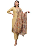 Anni Designer Women'S Cotton Blend Straight Solid Kurta With Pant & Dupatta (Shiva Beige-Jan18_3Xl_Beige_Xxx-Large),Beige,3XL