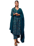 Gosriki Women'S Rayon Blend Anarkali Printed Kurta With Pant & Dupatta (Dabu Kerosin-Gs_S_Dark Blue_Small),Dark Blue,,B0DC6JQ22P