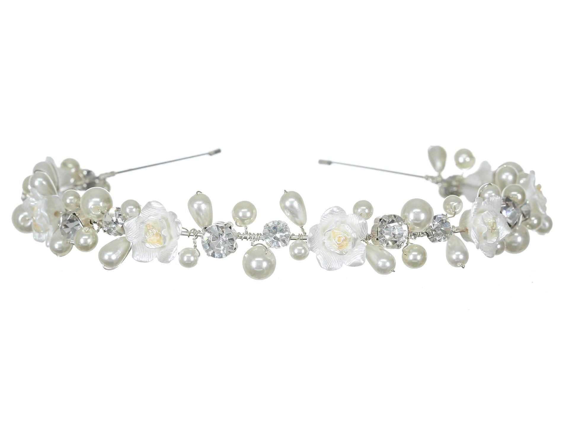 SAMKY Bridal Wedding Tiara Rhinestone Crown Pearl Bride's Headpiece Hair Accessories for Woman