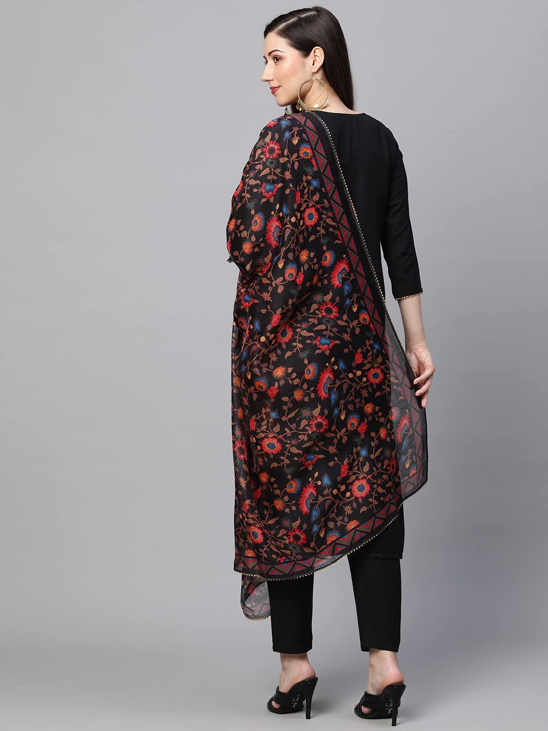 Anni Designer Women'S Cotton Blend Solid Straight Kurta With Pant & Dupatta (Authentic-Black_S_Black_Small),Black,S,Cotton Blend,Regular,1 Kurta and 1 Pant with Dupatta