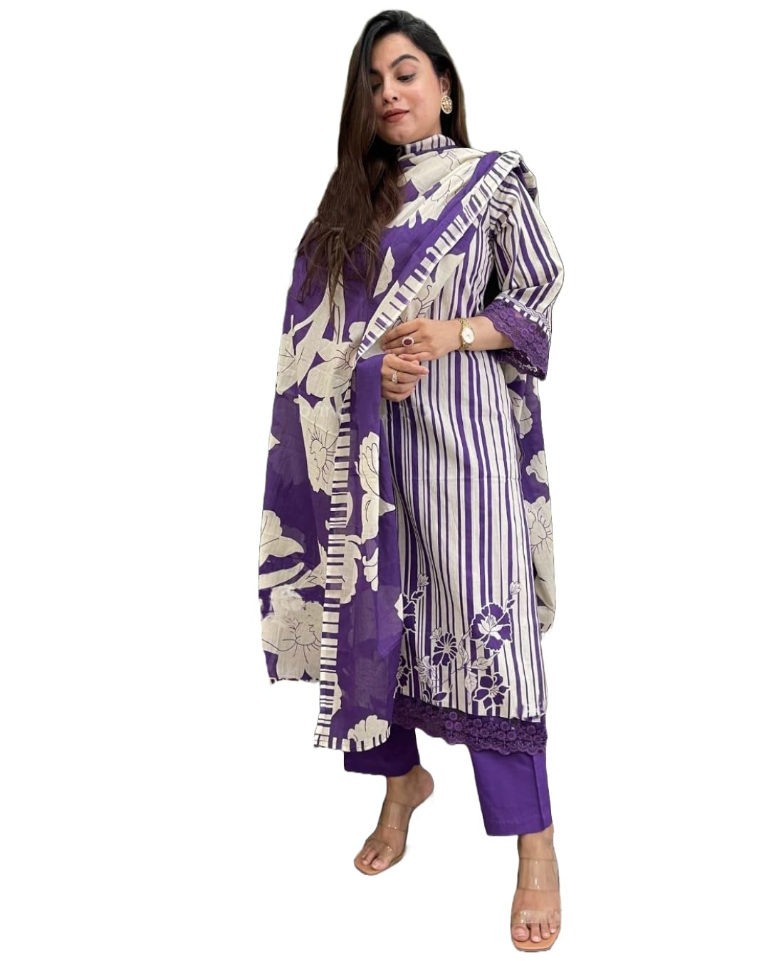 Gosriki Women'S Rayon Blend Straight Printed Kurta With Pant & Dupatta (Exhuma Begani-Gs_S_Begani_Small),Begani,,B0DD76Y8KS