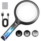 30X Charge Magnifier with Light, NUEYiO 4.33Inch Large Handheld Magnifying Glass with Light, 20 Daylight LEDs & Third Gear Dimmi