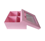KRYPMAX Cardboard Square Shape Partition Included Window Lid Gift Box, Light Pink (Size: 18.5 X 18.5 X 9 Cm), Pack of 1 count