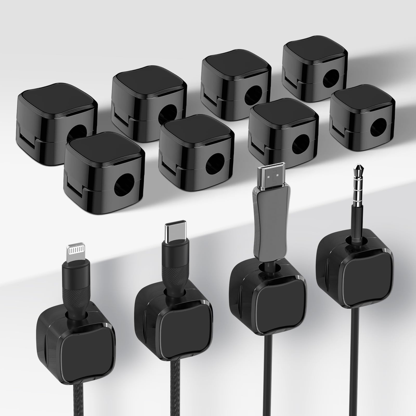 12 Pack Cable Clips, Cord Organizer, Cord Holder for Nightstand, Magnetic Cord Organizer, Strong Adhesive Charging Cable Keeper,