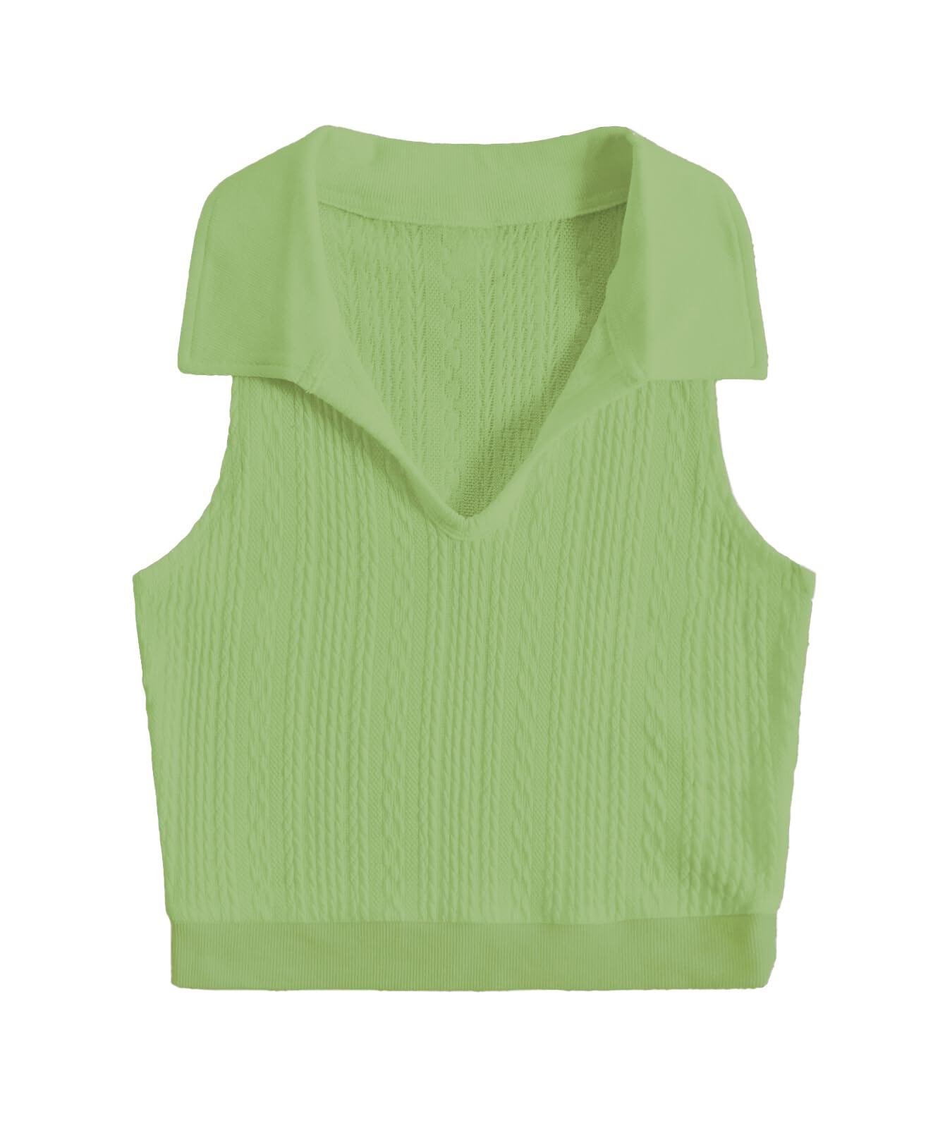 Toplot Women'S V-Neck Solid Textured Tank Top (Collar-Tank-Top-5193-Pista-M),Green,,B0DF1W3GD3