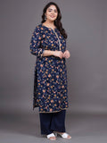 Tissu Women'S Plus Size Navy Blue Printed Pure Cotton Kurta Palazzo With Dupatta (T_676_Dark Blue_6Xl)