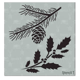 Stencil1 Holly and Evergreen Branches Stencil Lightweight Reusable Mylar Template Stencil Great for Winter Holidays & Christma