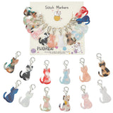 PLIGREAT 12 Colors Acrylic Cat Stitch Marker Set Cute Christmas Gifts Removable Clasp Locking Stitch Marker for Weaving Sewing Q