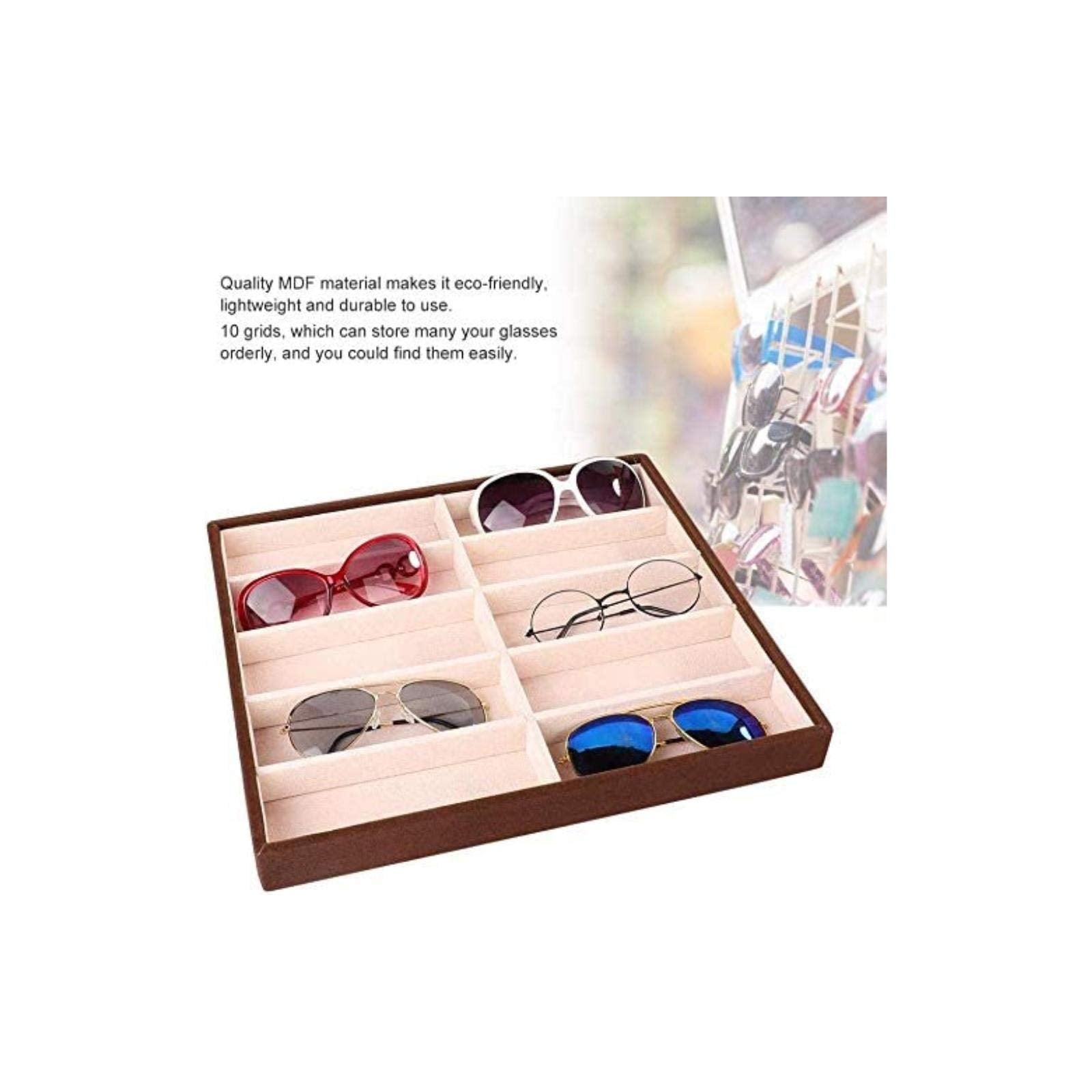 10 Grids Sunglass Box, Modern Glasses Organizer Eyeglass Display Storage Cases, Compartment Eyewear Storage Box Christmas, Valen