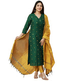 GoSriKi Dupatta 3 Piece Womens Kurta Set | Silk Cotton Kurta Sets for Women | Kurti Set for Women | Elegant Cotton Womens Set | Kurta Sets for Women with, Green, XL