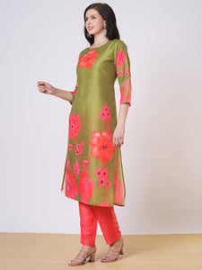 Anni Designer Women'S Rayon Viscose Straight Printed Kurta With Pant (Lilapa Green-Vks02_Xl_Green_X-Large),Green,XL,Rayon Blend,Classic,