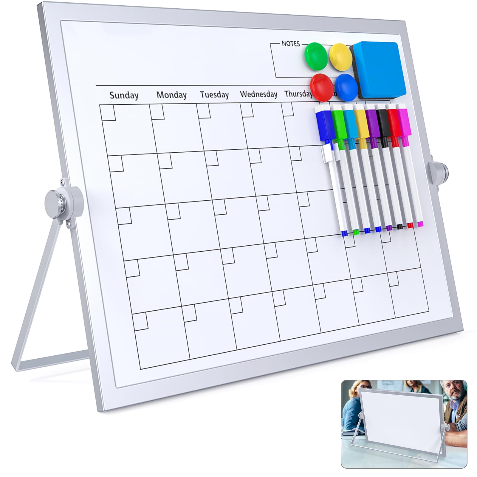 Laokiiy Dry Erase White Board, 16X12IN Magnetic Desktop Whiteboard Calendar with Stand, 8 Markers, 4 Magnets, 1 Eraser, Portable