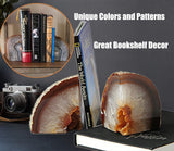 AMOYSTONE Agate Bookends for Shelf Decorative Geode Book Ends for Heavy Books Crystal Bookends for Shelves Nature Brown Small(1