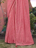 Satrani Womens Chiffon Foil Printed Saree With Unstitched Blouse Piece (3160S221N_Pink & Golden)