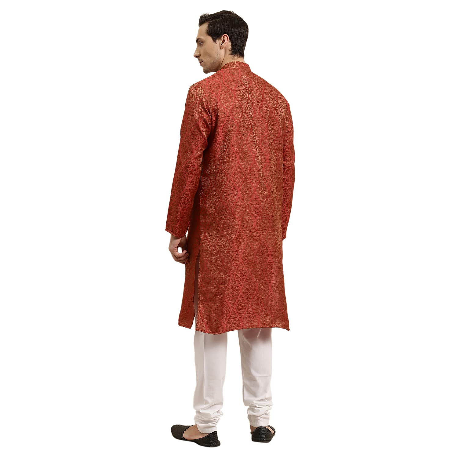 Sojanya (Since 1958 Men'S Jacquard Silk Red & Gold Kurta Size 44