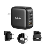 MINIX NEO P3 100W Turbo 4-Port GaN Wall Charger, 3 x USB C port Fast Charging Power Adapter(Max 100W/20W), 1 USB-A (Max 18W). Co