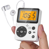 PRUNUS J-159 Pocket AM FM Radio Portable with Stereo Earphone, Battery Operated Radio by 2 AAA, Manual Preset, Large Screen, Loc