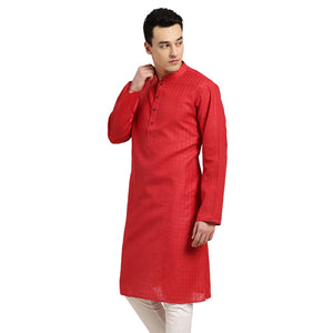 Sojanya (Since 1958 Men'S Cotton Blend Solid Regular Kurta (D-Sjr-Lk-Dobychk-258- Red(D-Sjr-Lk-Dobychk-258-Red-42)