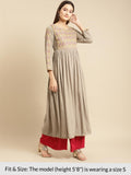 Rangita Olive Rayon Calf Length Embroidered Anarkali Kurti For Women | Kurta For Women_S