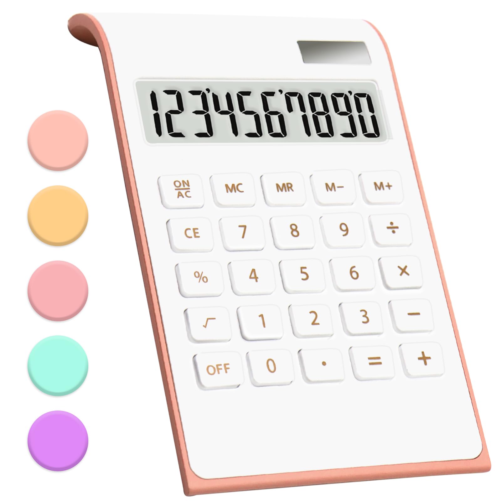Rose Gold Calculator, UPIHO Rose Gold Pink Office Supplies and Accessories, 10 Digits Solar Battery Basic Office Calculator, Des