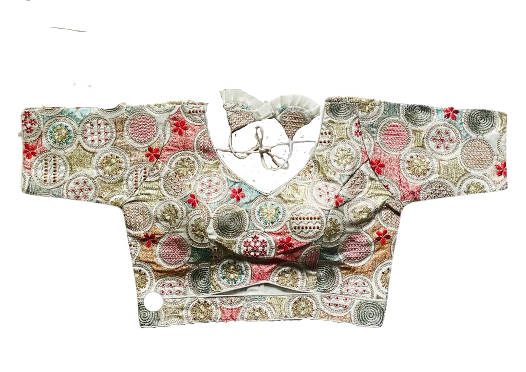 Vihu Fashion Women's Blouse Readymade Blouse Embroidery Multi Coding Gold Thread Blouses Handwork White Color Readymade Saree Bl