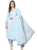 Gosriki Women'S Rayon Blend Straight Hand Block Printed Kurta With Pant & Dupatta (Ragsri Ice Blue-Vks05-Gs_S_Blue_Small),Blue,,B0DGSYT29G