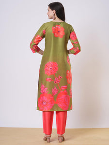 Anni Designer Women'S Rayon Viscose Straight Printed Kurta With Pant (Lilapa Green-Vks02_Xl_Green_X-Large),Green,XL,Rayon Blend,Classic,